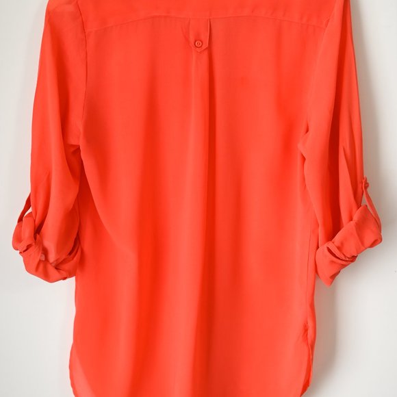 BEE STITCHED Coral Sheer Blouse 3/4 Sleeves - Size Medium - Picture 6 of 10